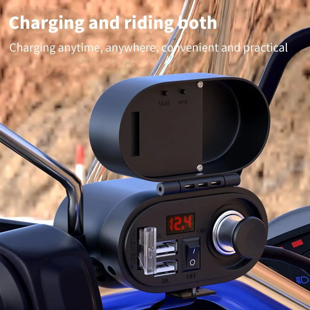 Motorcycle Cell Phone Charger Fast Power Adapter For Phone Quick Charge For Phone With Voltage Display Multifunctional