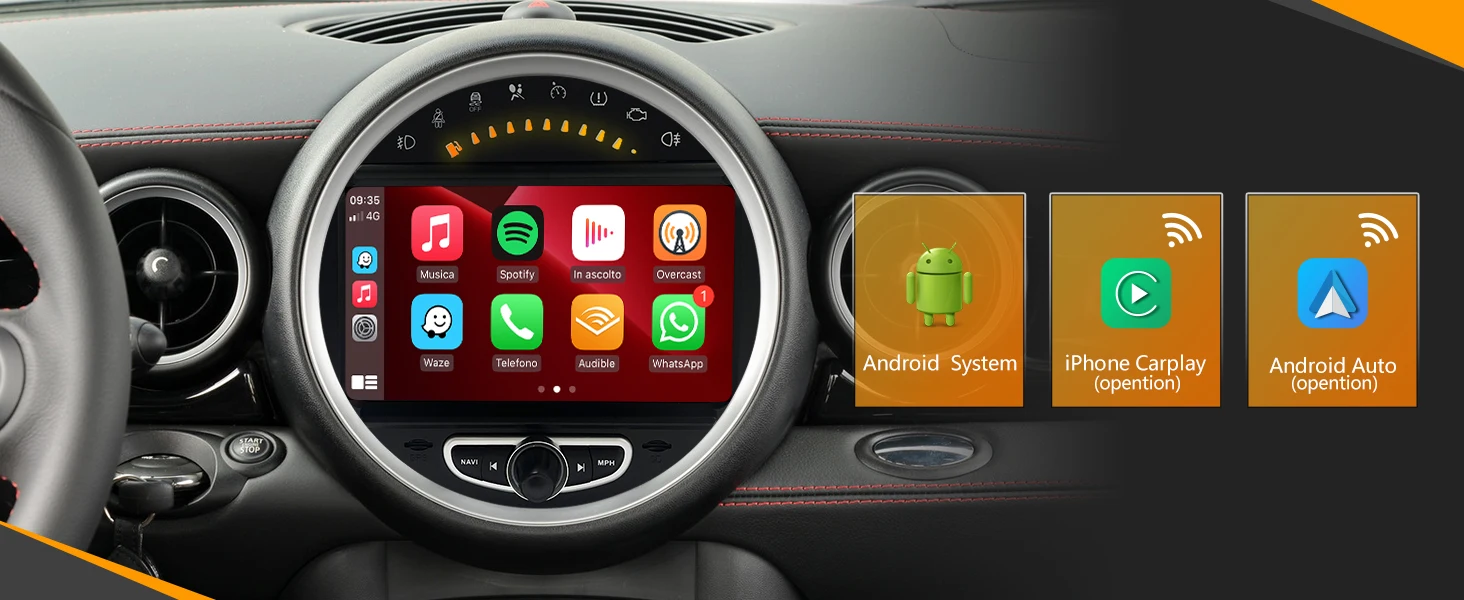 Android Auto Radio Head Unit for BMW Mini Roadster Countryman Paceman Upgrade Android 13 Apple CarPlay Car Stereo GPS Navi DVD