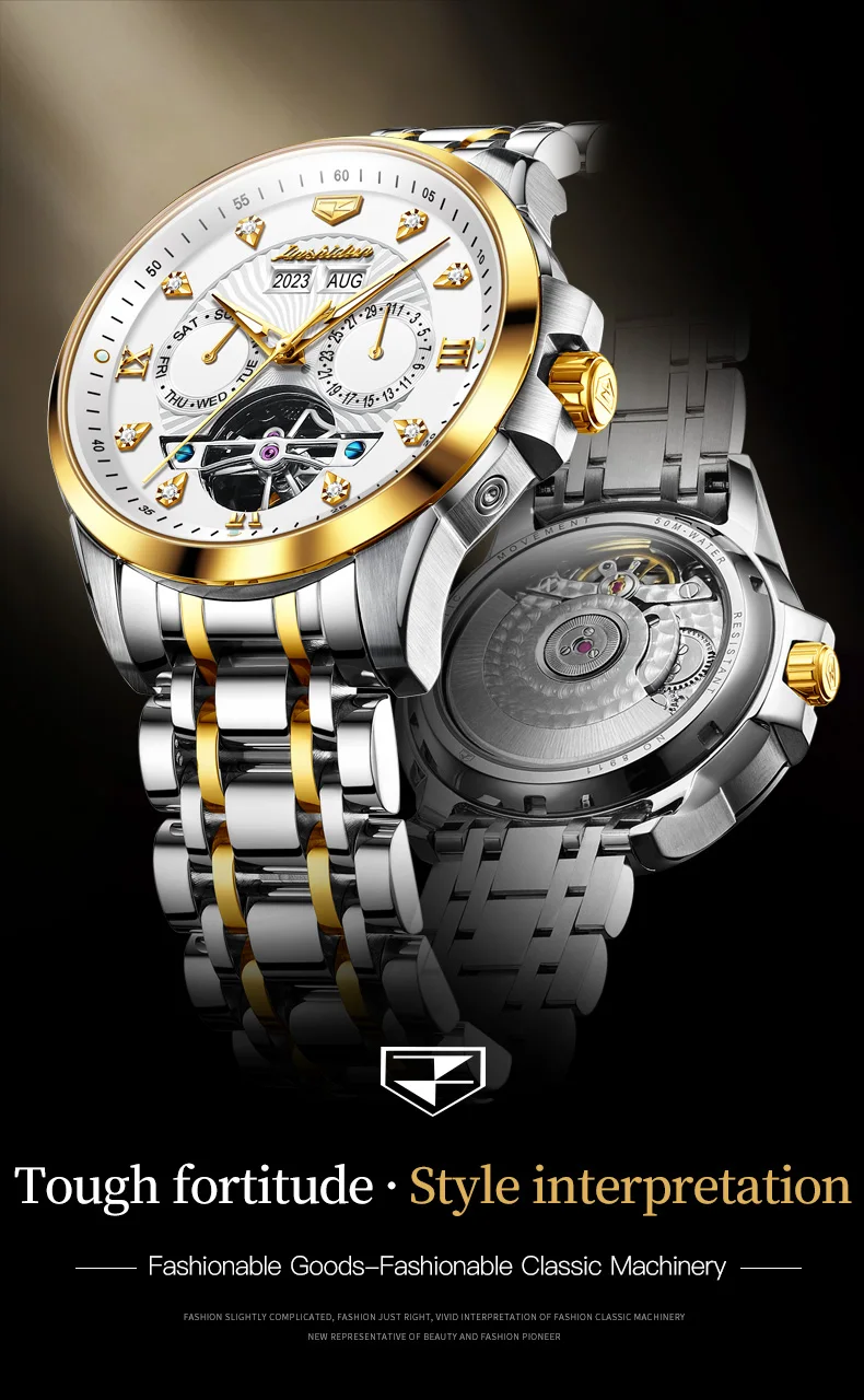 JSDUN 8911 Men's Watch High Quality Waterproof Luminescent Automatic Mechanical Watch Luxury Brand Multi functional Men's Watch