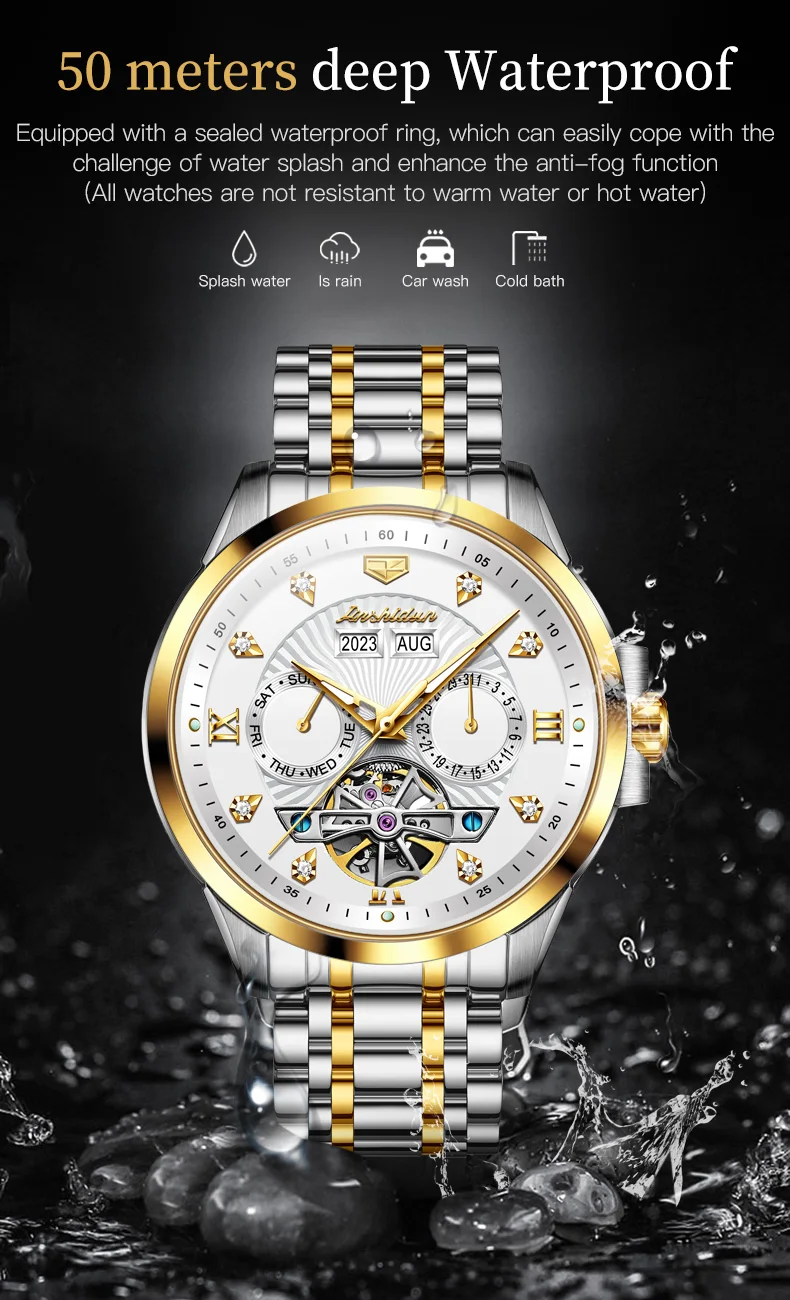 JSDUN 8911 Men's Watch High Quality Waterproof Luminescent Automatic Mechanical Watch Luxury Brand Multi functional Men's Watch
