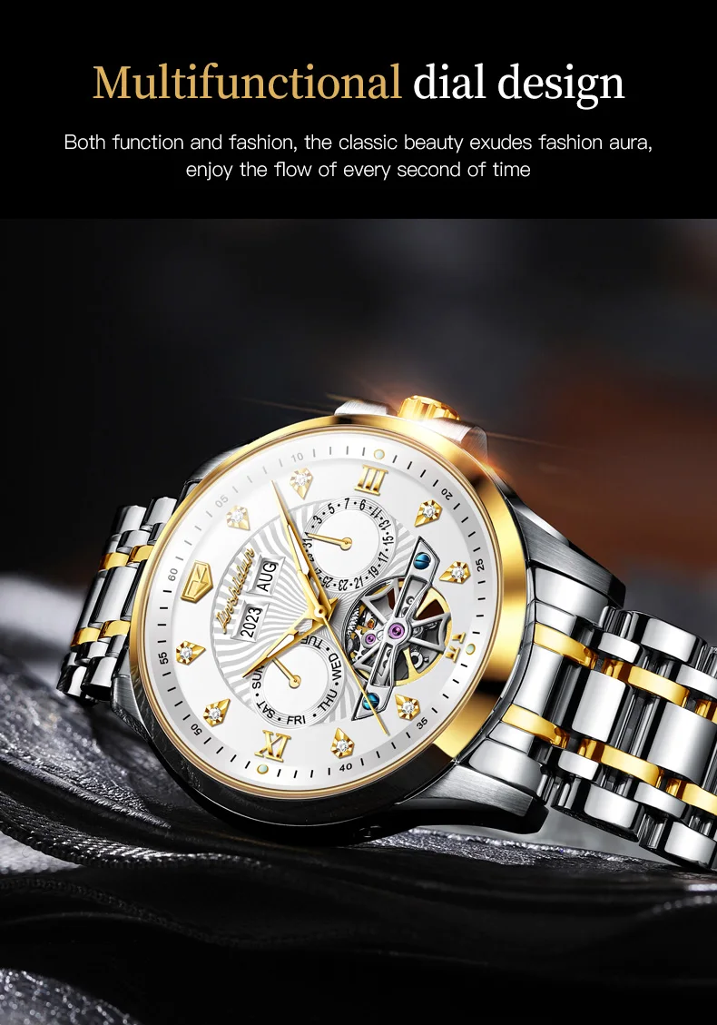 JSDUN 8911 Men's Watch High Quality Waterproof Luminescent Automatic Mechanical Watch Luxury Brand Multi functional Men's Watch