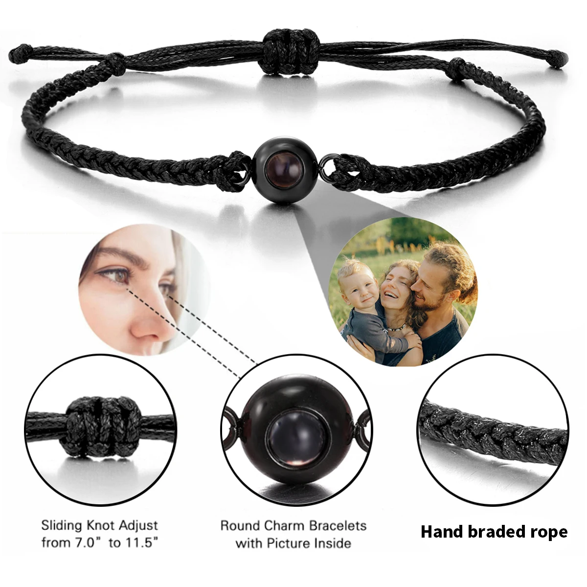 Wholesale Custom Photo Bracelet Personalized Photo Projection Bracelet Black Projection Bracelet for Men Birthday Christmas Gift