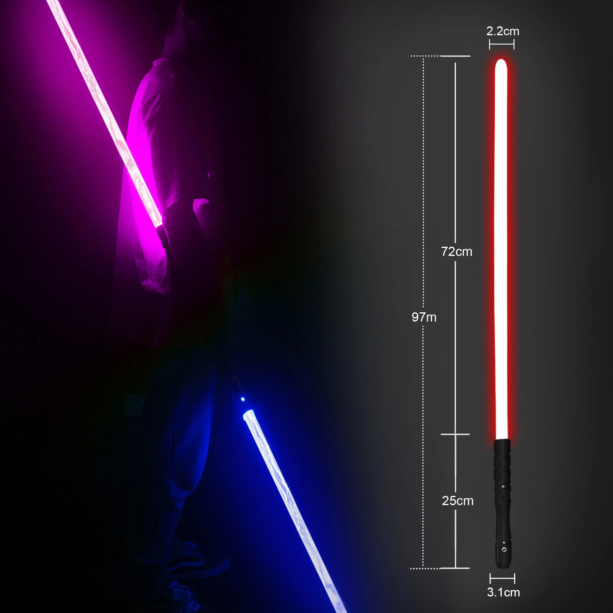 PHS 38.2inch Lightsaber Black Metal Hilt Series,Jedi Sith Light Saber,4 Modes Loud Sound,Smooth Swing,Blaster (38.2inch)