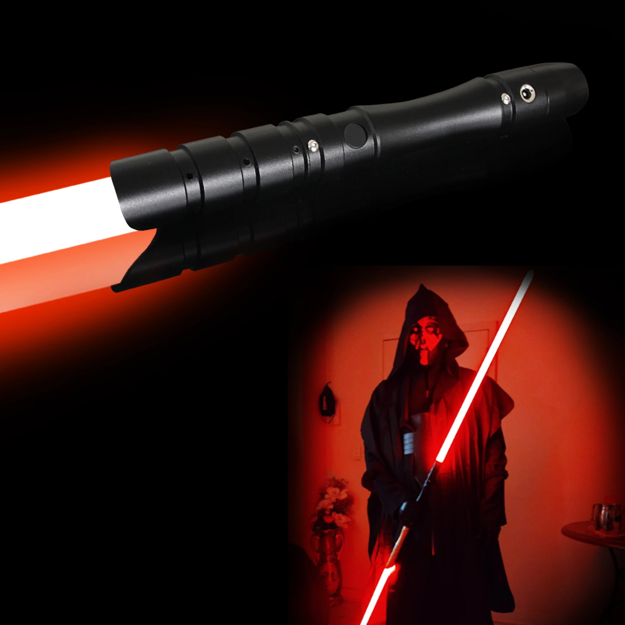 PHS 38.2inch Lightsaber Black Metal Hilt Series,Jedi Sith Light Saber,4 Modes Loud Sound,Smooth Swing,Blaster (38.2inch)