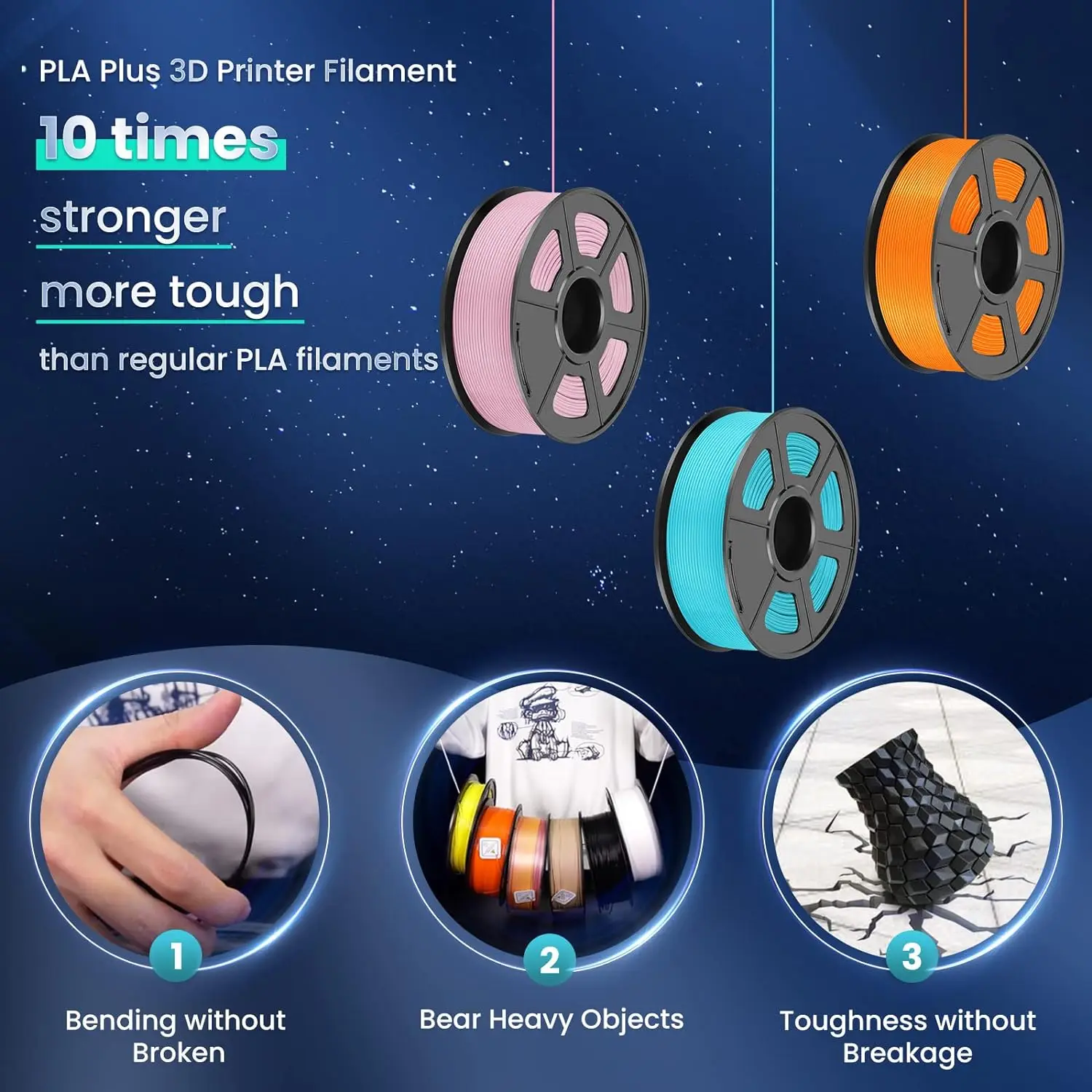 SUNLU 5KG 3D PLA/PETG/PLA PLUS/Clear Filament 1.75mm 5Roll 1KG Printer Neatly Wound 3D Filament for 3D Printer & 3D Pen