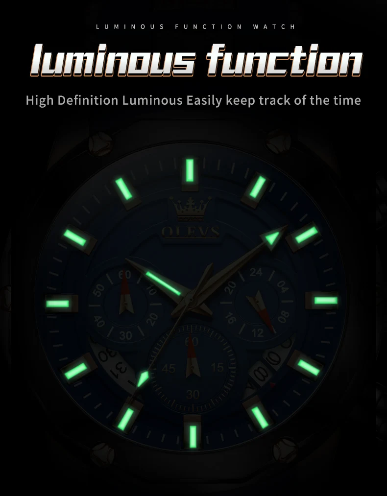 OLEVS 9991 Top Trendy Men's Watch Waterproof Silicone Strap Luxury Multifunctional Chronograph Brand Sports Quartz Men's Watch