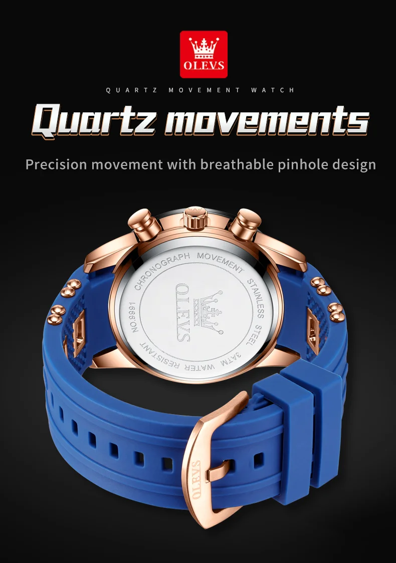 OLEVS 9991 Top Trendy Men's Watch Waterproof Silicone Strap Luxury Multifunctional Chronograph Brand Sports Quartz Men's Watch