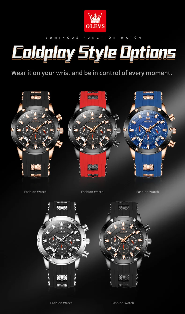 OLEVS 9991 Top Trendy Men's Watch Waterproof Silicone Strap Luxury Multifunctional Chronograph Brand Sports Quartz Men's Watch