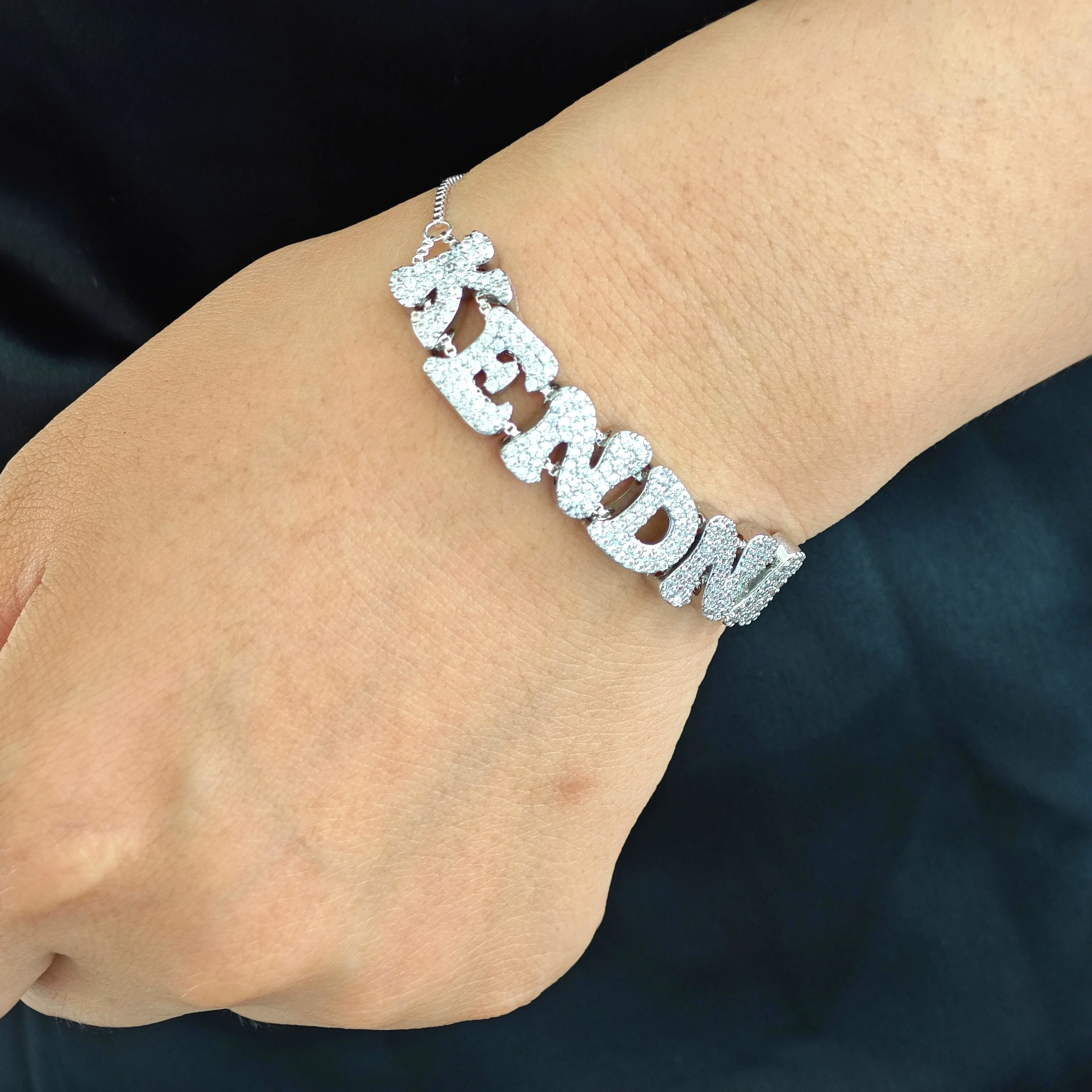 DOREMI Crystal Zircon Name Customized Letter Doubel Chain Mesh Dainty Sliding Slider Letter Personalize Name Bracelets