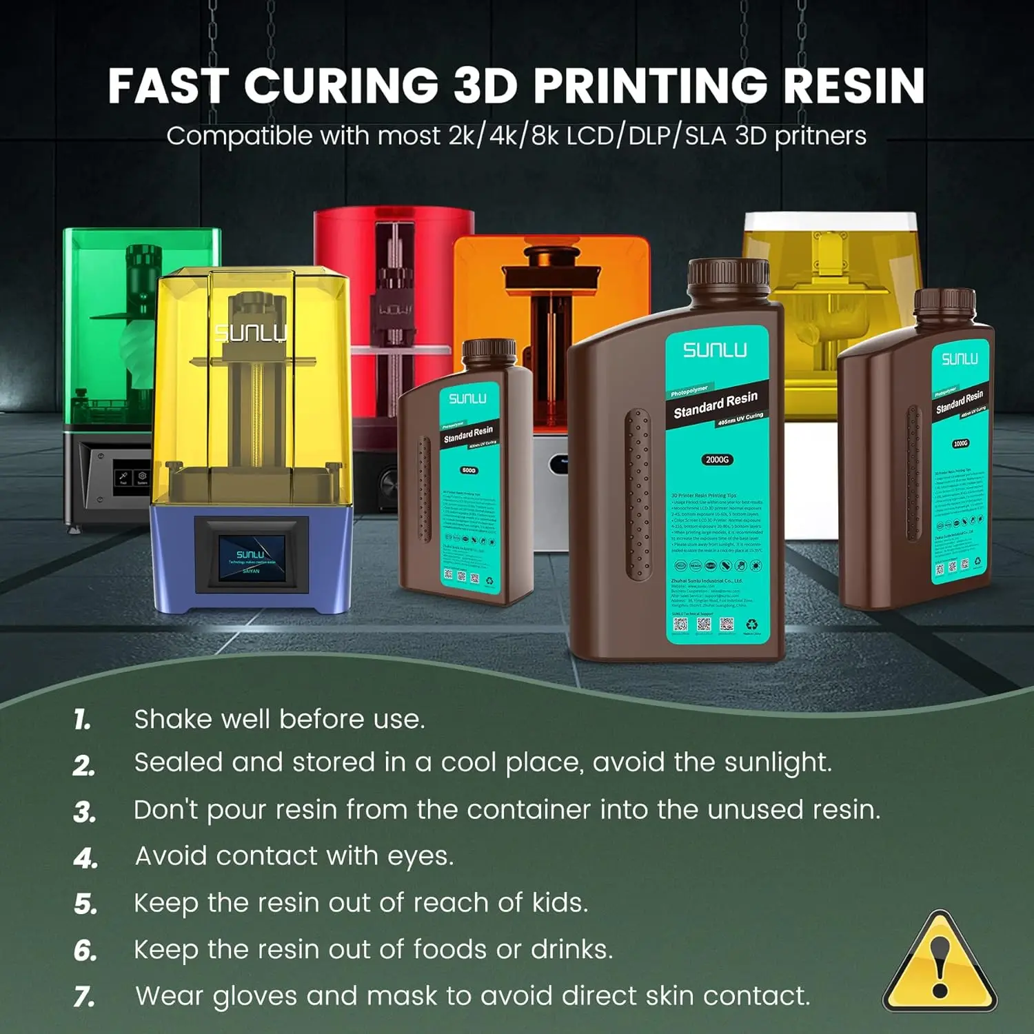 SUNLU 10KG ABS-Like/ Standard / Water-Wash/ 14K High Precision Resin 405nm Rapid UV-Curing Photopolymer Resin 1KG/Bottle