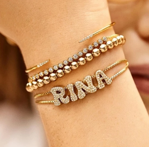 DOREMI Custom Alphabet Pendant Letter Slide Bracelet Doubel Chain Mesh Dainty Sliding Slider Letter Personalize Name Bracelets
