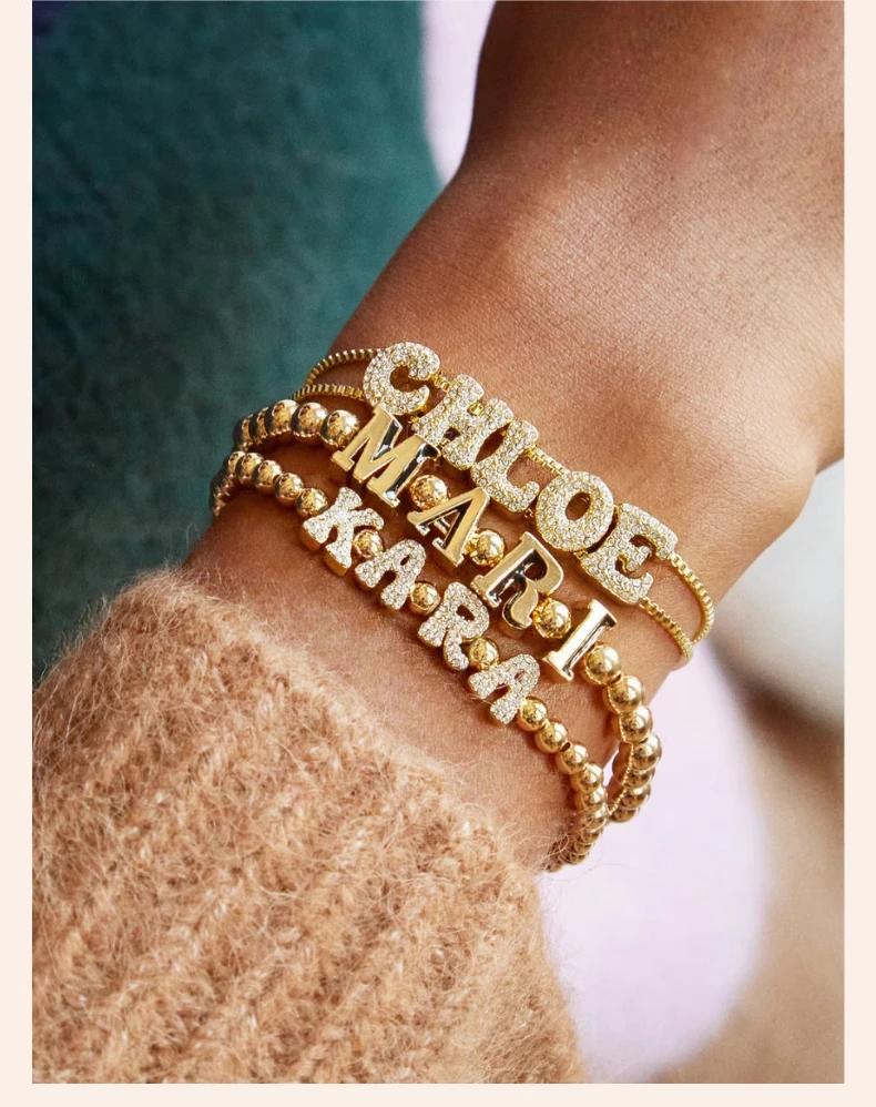 DOREMI Custom Alphabet Pendant Letter Slide Bracelet Doubel Chain Mesh Dainty Sliding Slider Letter Personalize Name Bracelets
