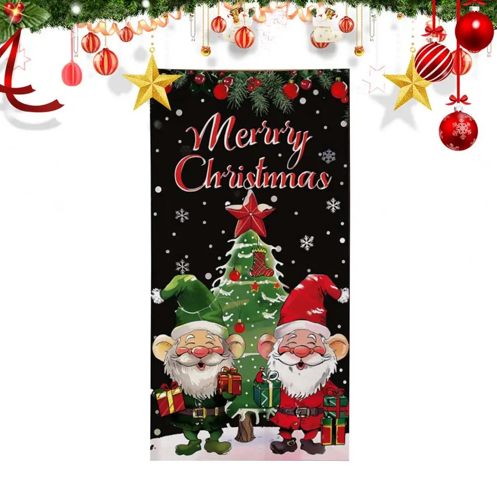 Merry Christmas Door Cover Photo Background Door Banner Christmas Door Hunging Banner Backdrop for Balcony Garden Boats Patio