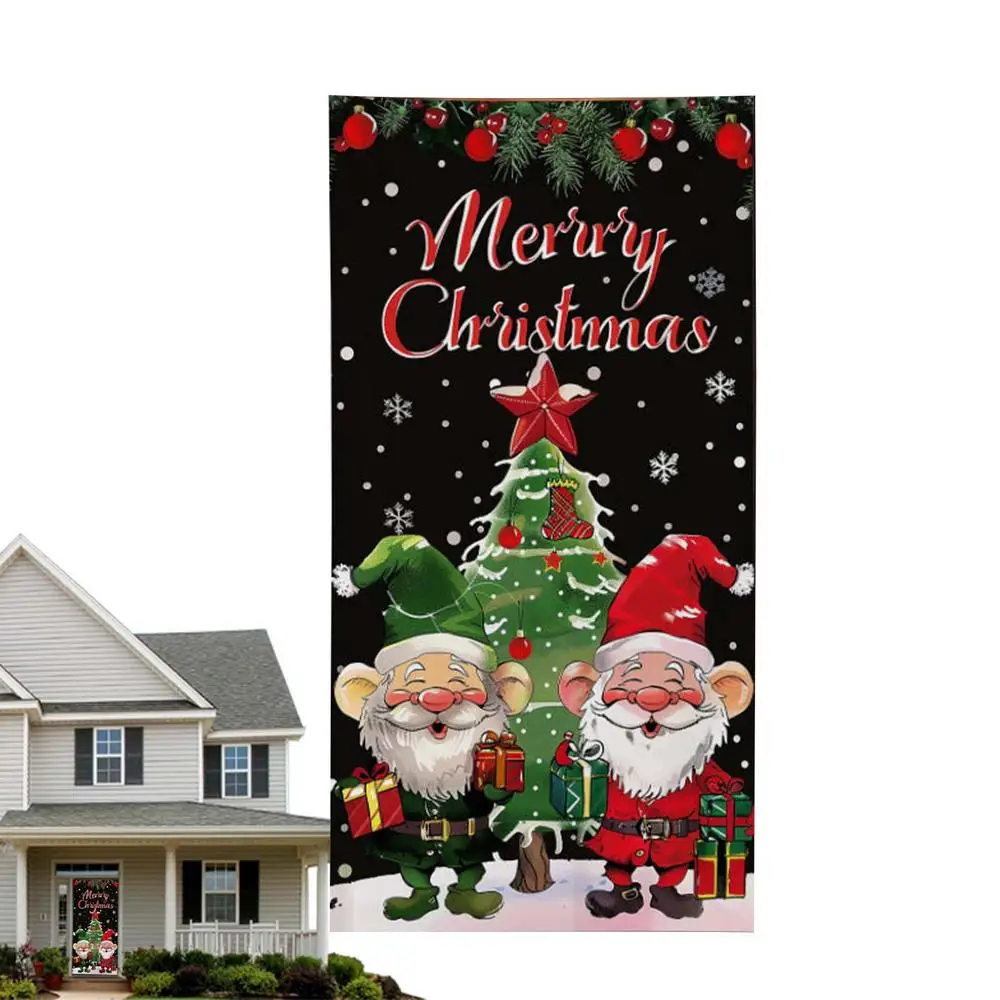 Merry Christmas Door Cover Photo Background Door Banner Christmas Door Hunging Banner Backdrop for Balcony Garden Boats Patio