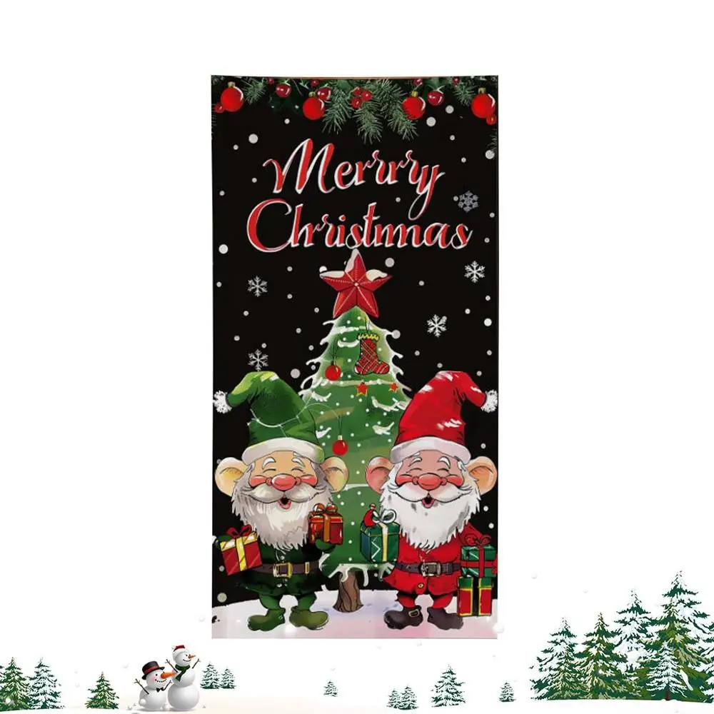 Merry Christmas Door Cover Photo Background Door Banner Christmas Door Hunging Banner Backdrop for Balcony Garden Boats Patio