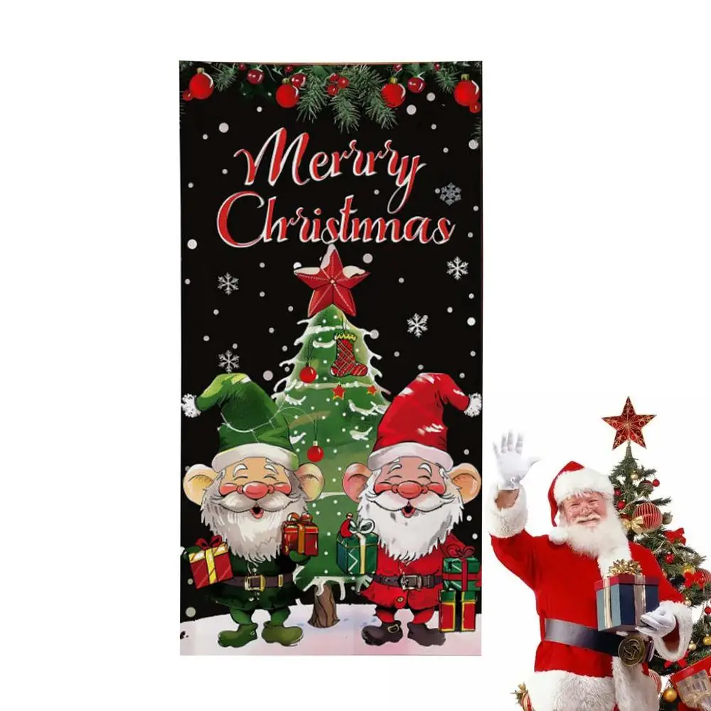 Merry Christmas Door Cover Photo Background Door Banner Christmas Door Hunging Banner Backdrop for Balcony Garden Boats Patio