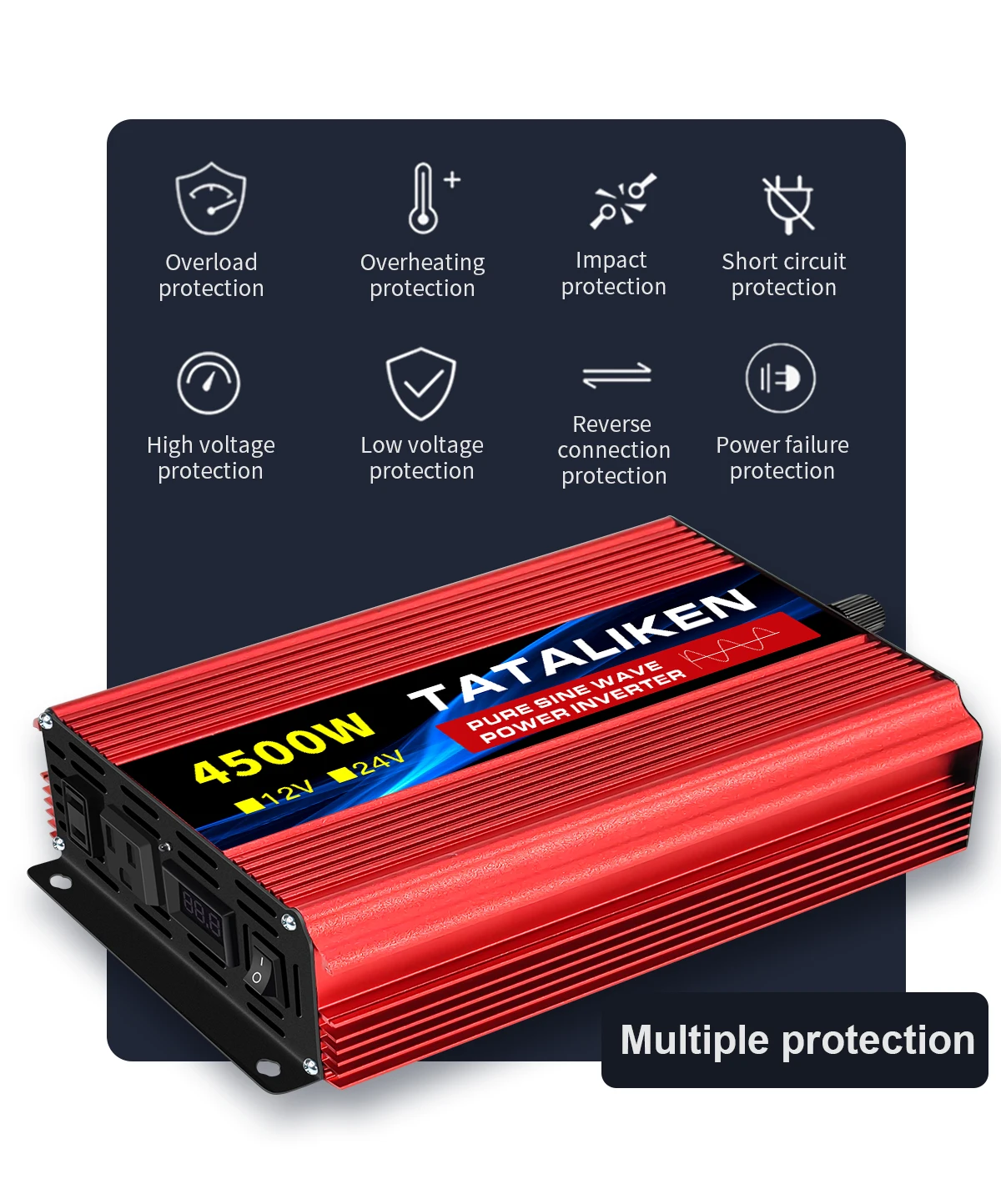 1600w-4500W 12V/24V to AC 110V 60Hz Pure Sine Wave Inverter Car Power Tranfermer Voltage Portable Converter with LED Display