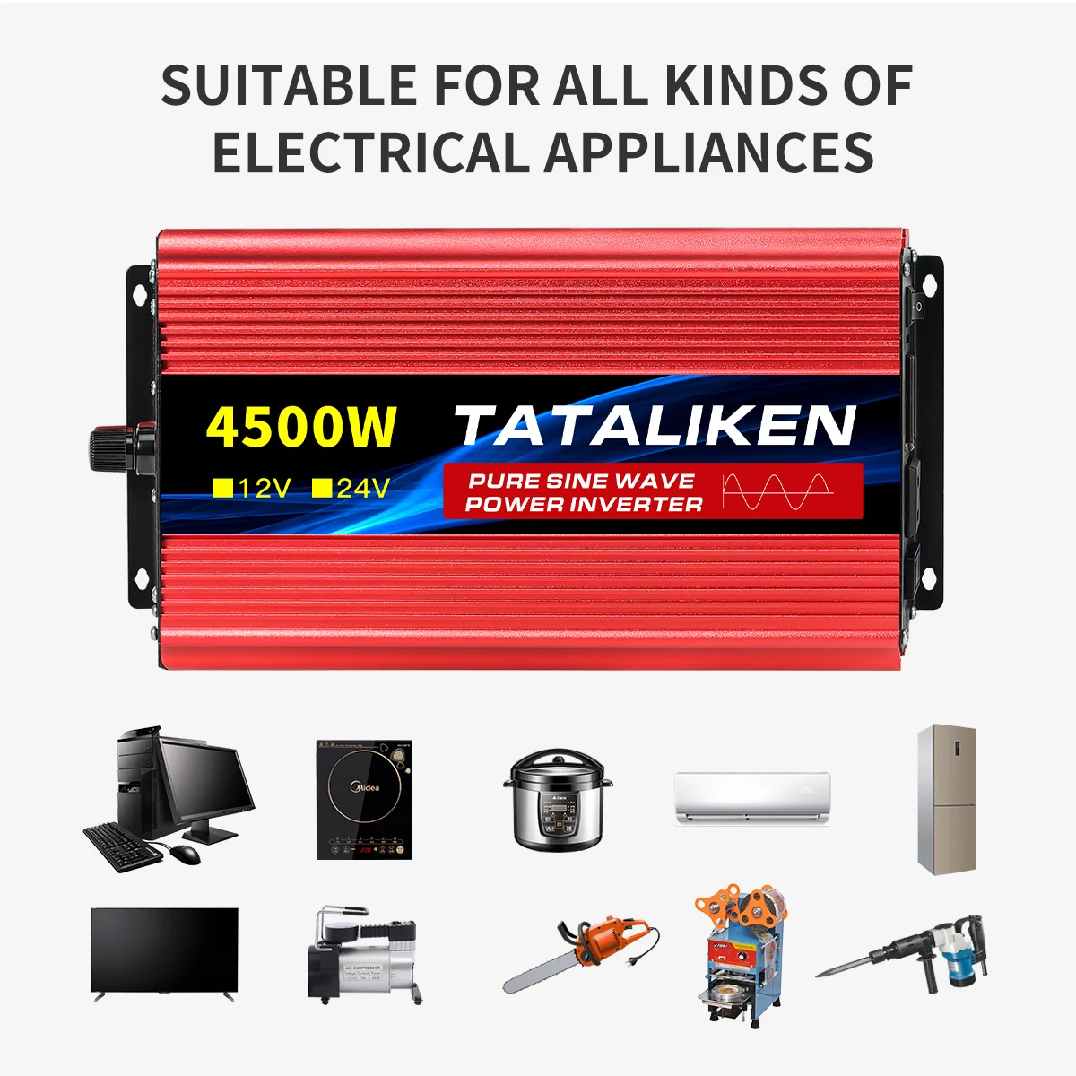1600w-4500W 12V/24V to AC 110V 60Hz Pure Sine Wave Inverter Car Power Tranfermer Voltage Portable Converter with LED Display