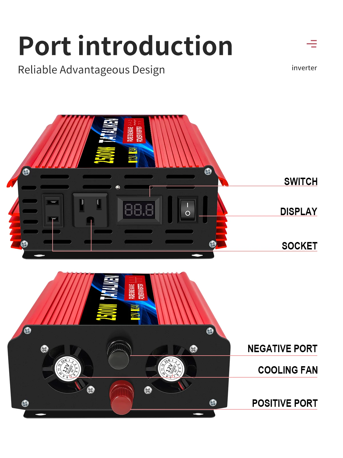 1600w-4500W 12V/24V to AC 110V 60Hz Pure Sine Wave Inverter Car Power Tranfermer Voltage Portable Converter with LED Display