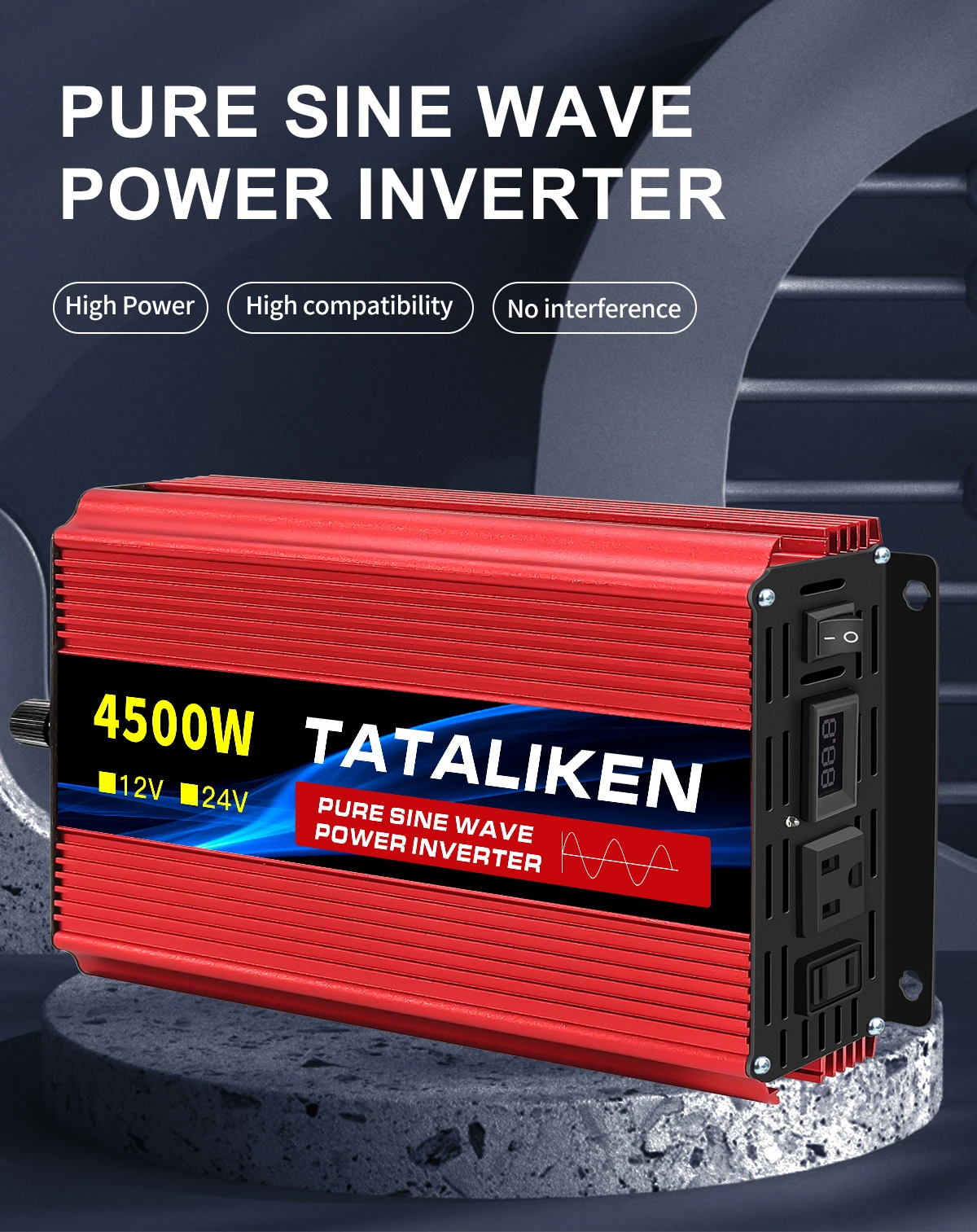 1600w-4500W 12V/24V to AC 110V 60Hz Pure Sine Wave Inverter Car Power Tranfermer Voltage Portable Converter with LED Display