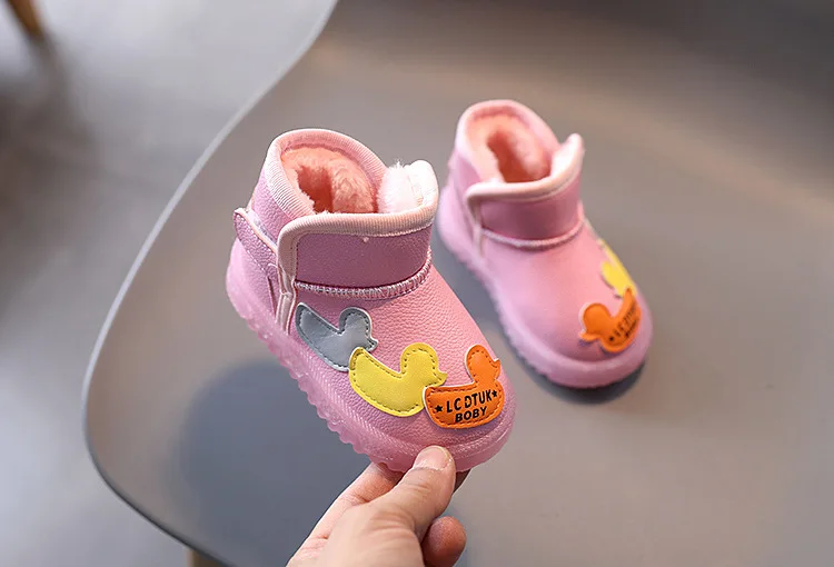 Children's Cartoons Snow Boots Girls Warm Boots Baby Cotton Sport Shoes Sequins Genuine Leather Princess Fashion Boots 1-6Y