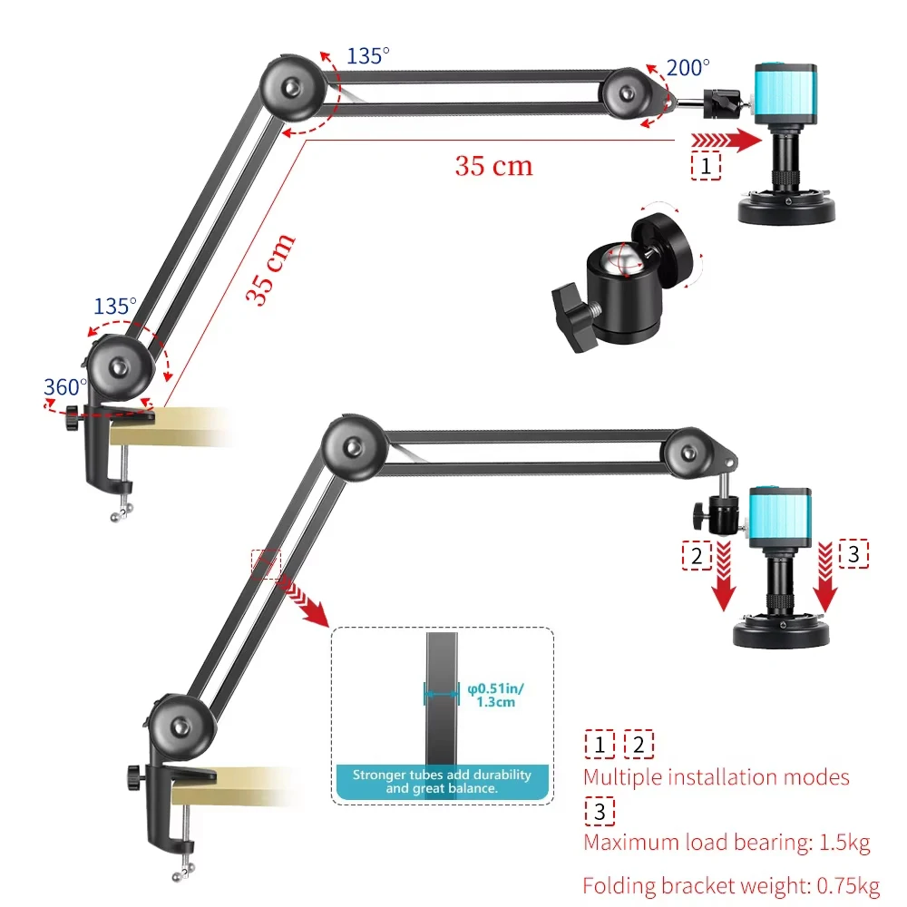 Yizhan 1080P 4K HD Industrial Microscope For Soldering Microscope 48MP HDMI VGA USB Digital Microscope Camera Updated Arm Stand
