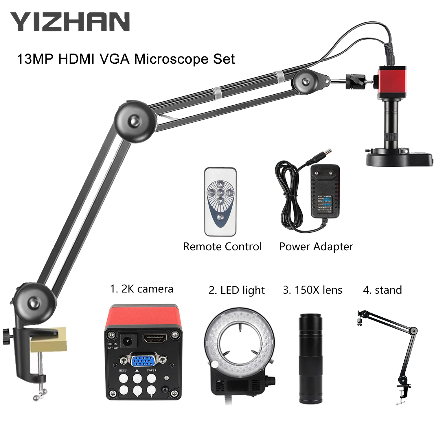 Yizhan 1080P 4K HD Industrial Microscope For Soldering Microscope 48MP HDMI VGA USB Digital Microscope Camera Updated Arm Stand