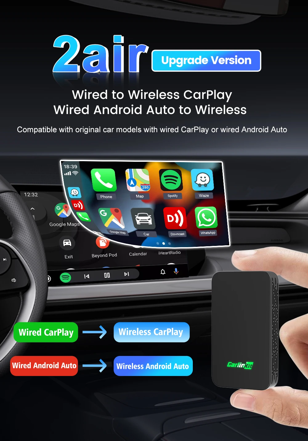 Carlinkit 5.0 Wireless Car Play Dongle Car Radio Draadloze Adapter Android Auto Box For Mazda Cx5 6 Mazda Multi-Device Support