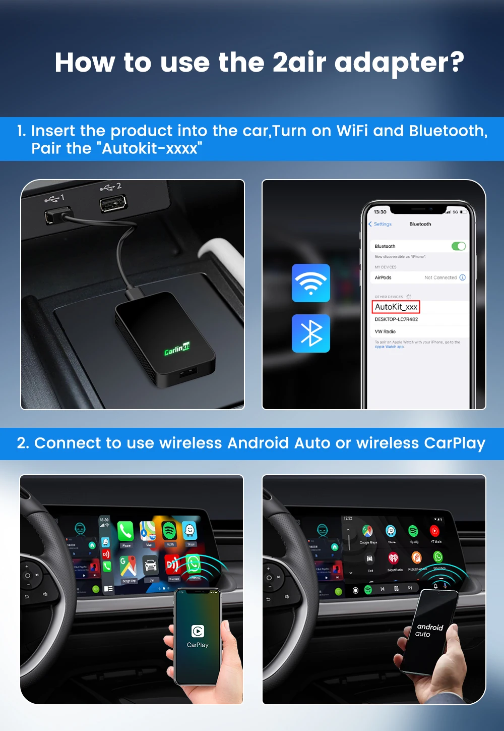 Carlinkit 5.0 Wireless Car Play Dongle Car Radio Draadloze Adapter Android Auto Box For Mazda Cx5 6 Mazda Multi-Device Support