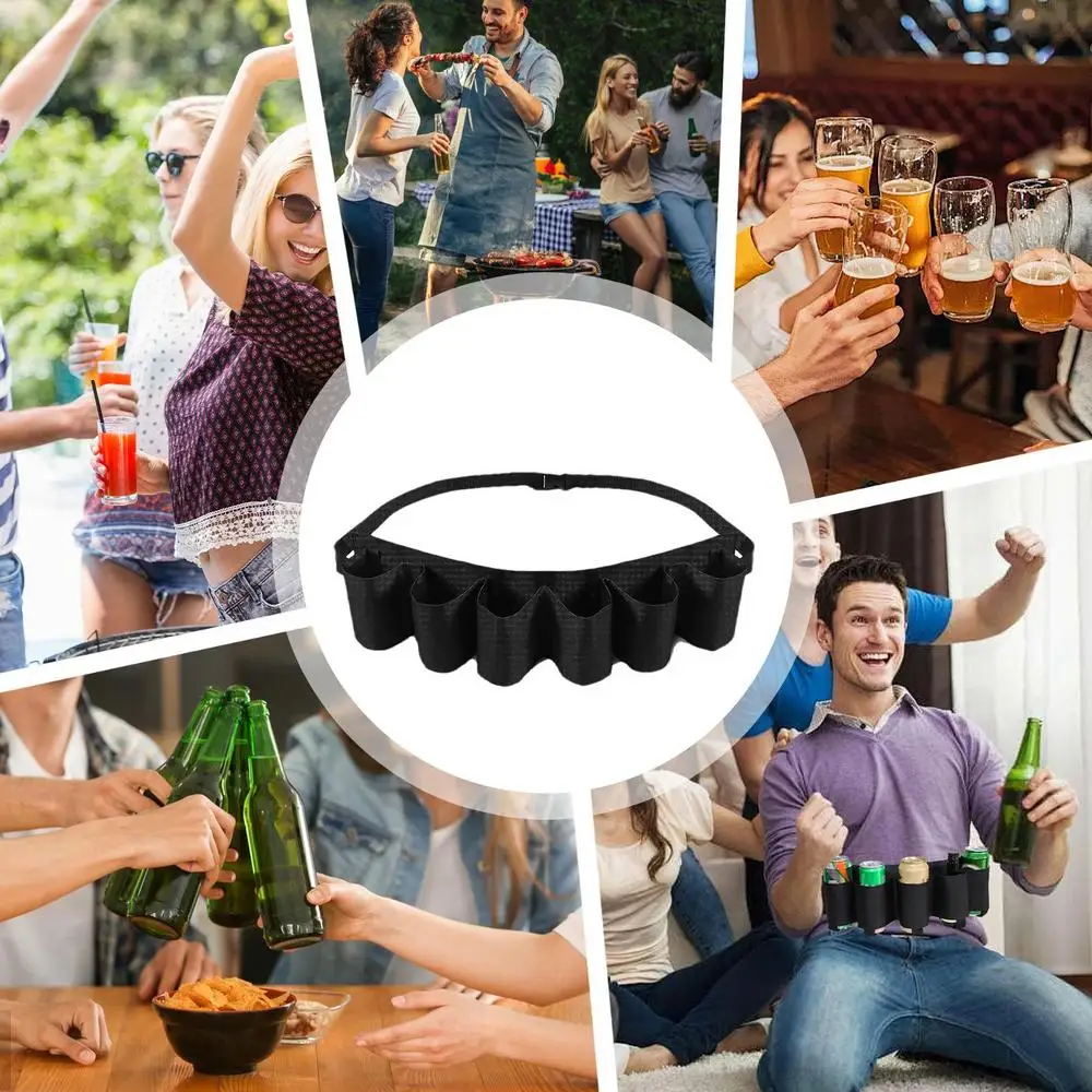 Beer Belt Holder For Men Portable Soda Bottle Beer Holder Drink Can Holder Holds 6 Cans Adjustable Beer Waist Holder For Parties
