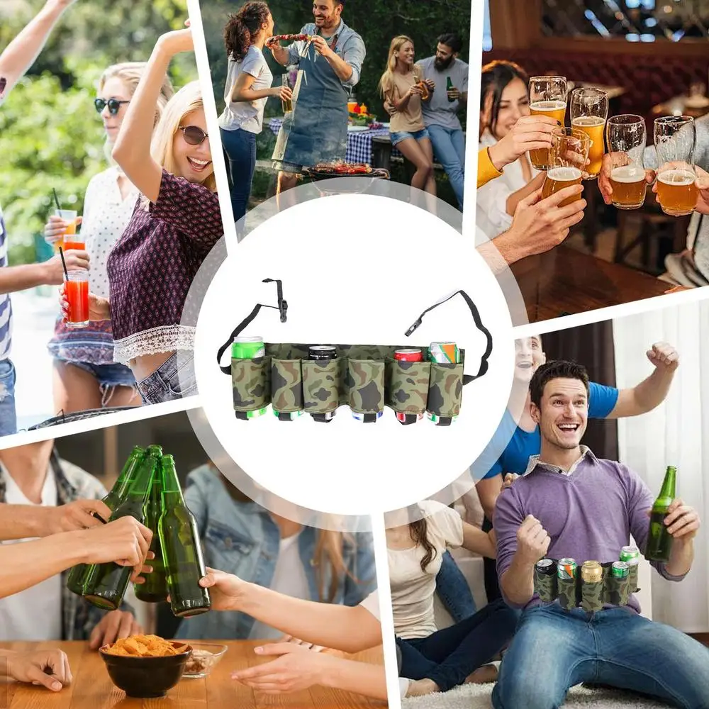 Beer Belt Holder For Men Portable Soda Bottle Beer Holder Drink Can Holder Holds 6 Cans Adjustable Beer Waist Holder For Parties