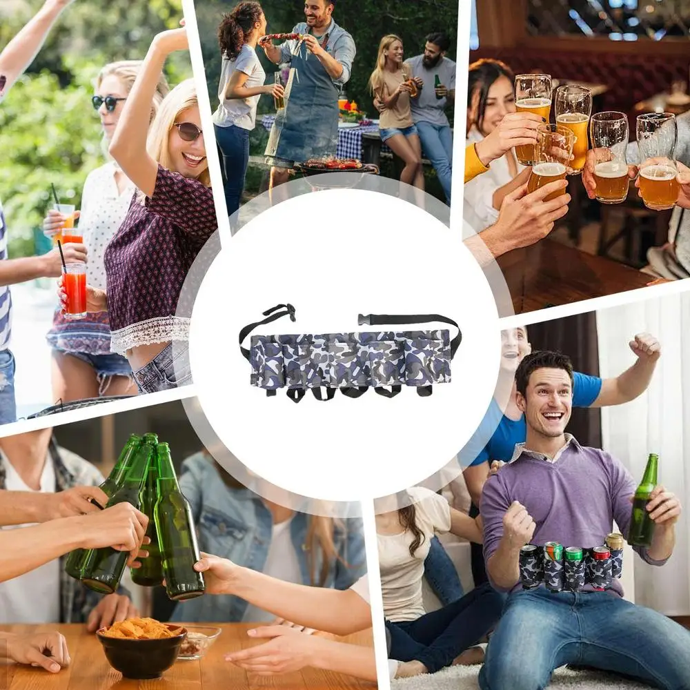 Beer Belt Holder For Men Portable Soda Bottle Beer Holder Drink Can Holder Holds 6 Cans Adjustable Beer Waist Holder For Parties