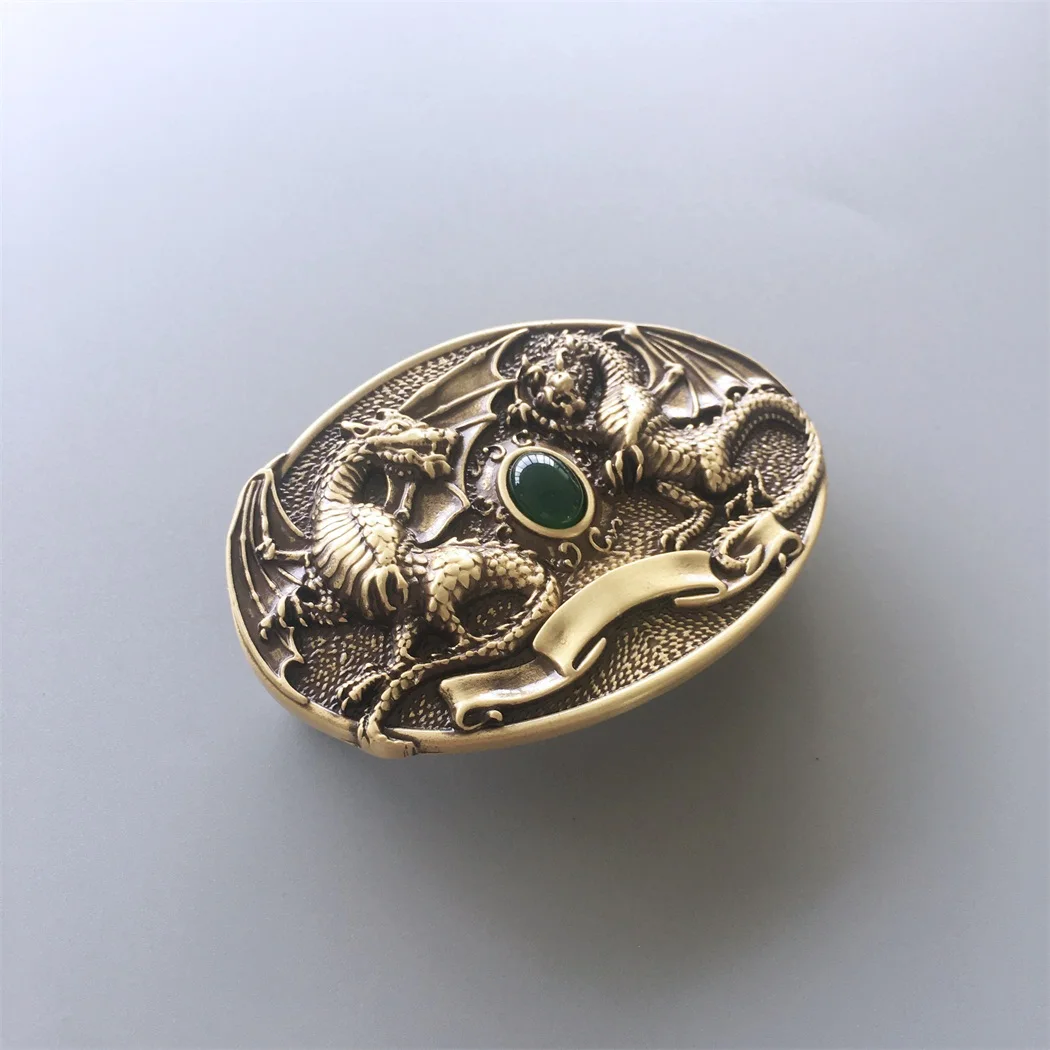 Twin Dragon Oval Solid Brass Belt Buckle also Stock in the US BUCKLE-BT004 Free Shipping