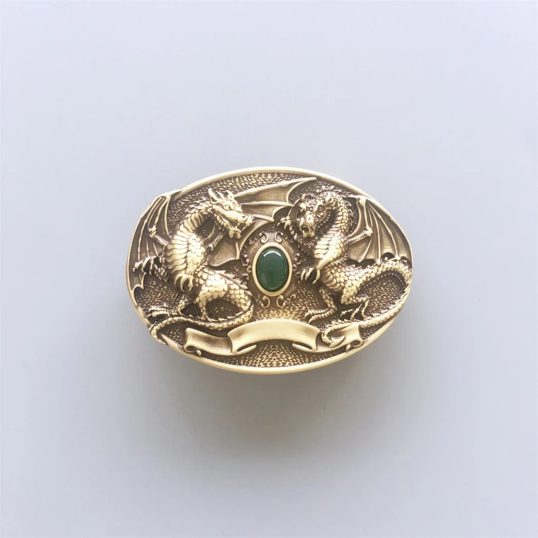 Twin Dragon Oval Solid Brass Belt Buckle also Stock in the US BUCKLE-BT004 Free Shipping