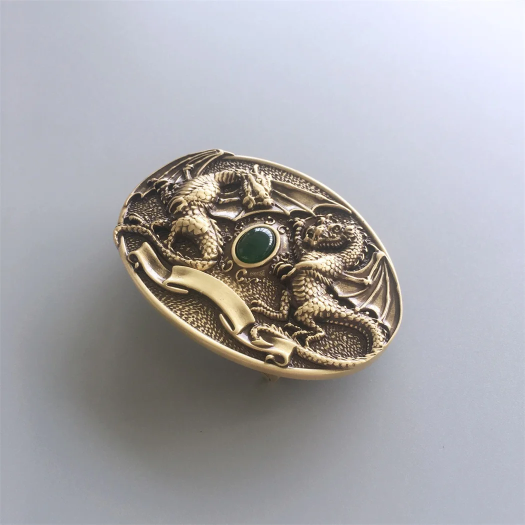 Twin Dragon Oval Solid Brass Belt Buckle also Stock in the US BUCKLE-BT004 Free Shipping