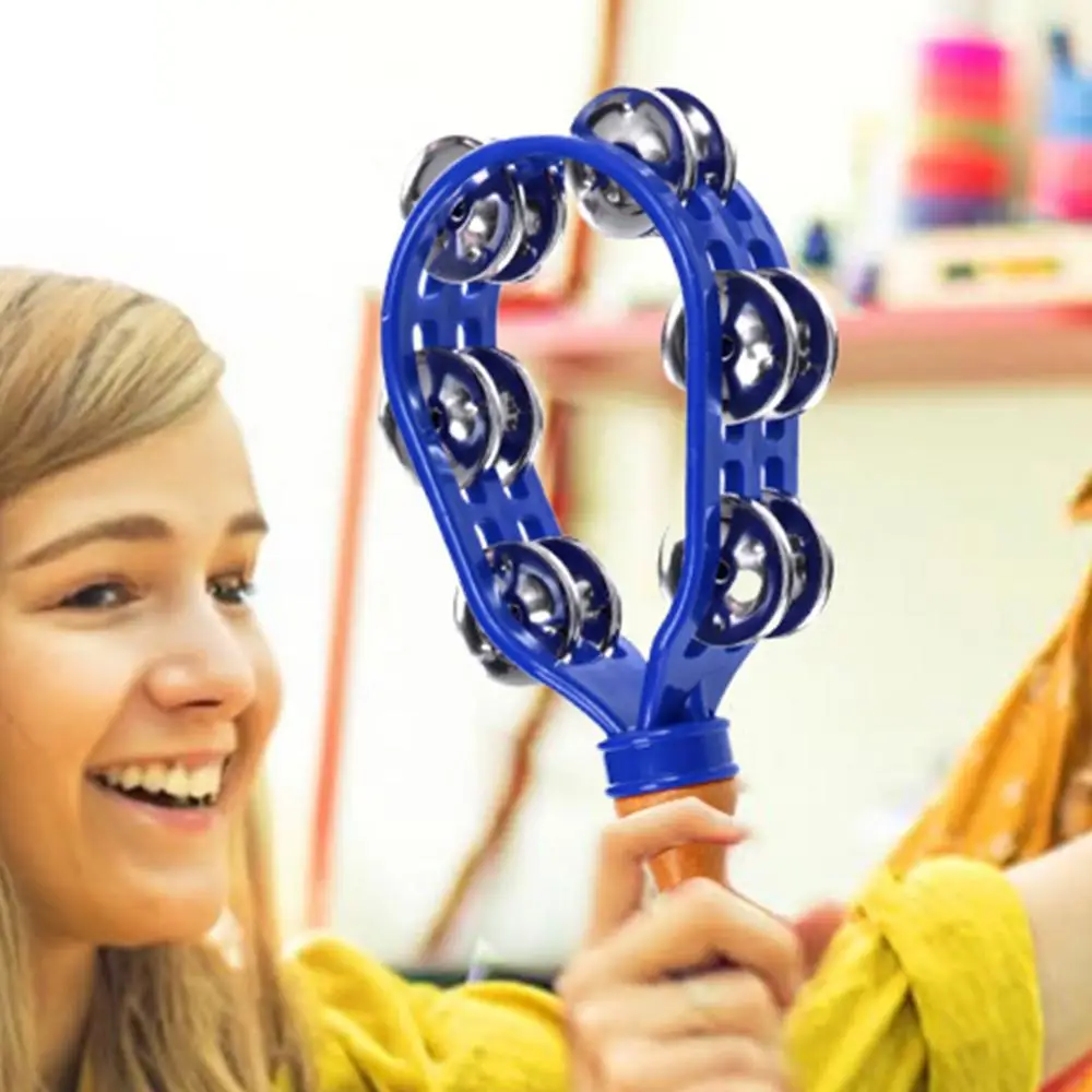 Double Row Metal Jingles Hand Held Tambourine Safe Musical Tambourine Rustproof Waterproof Percussion Instrument Eco-Friendly