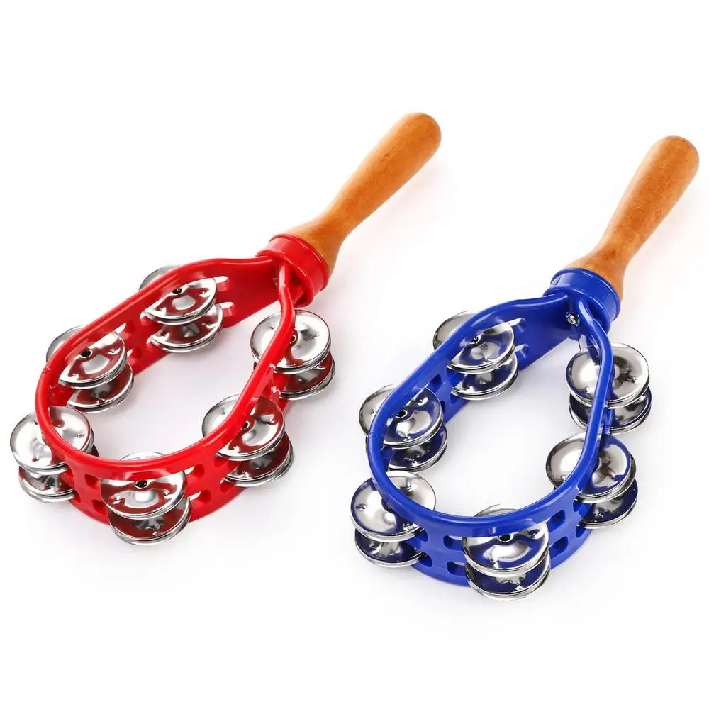 Double Row Metal Jingles Hand Held Tambourine Safe Musical Tambourine Rustproof Waterproof Percussion Instrument Eco-Friendly