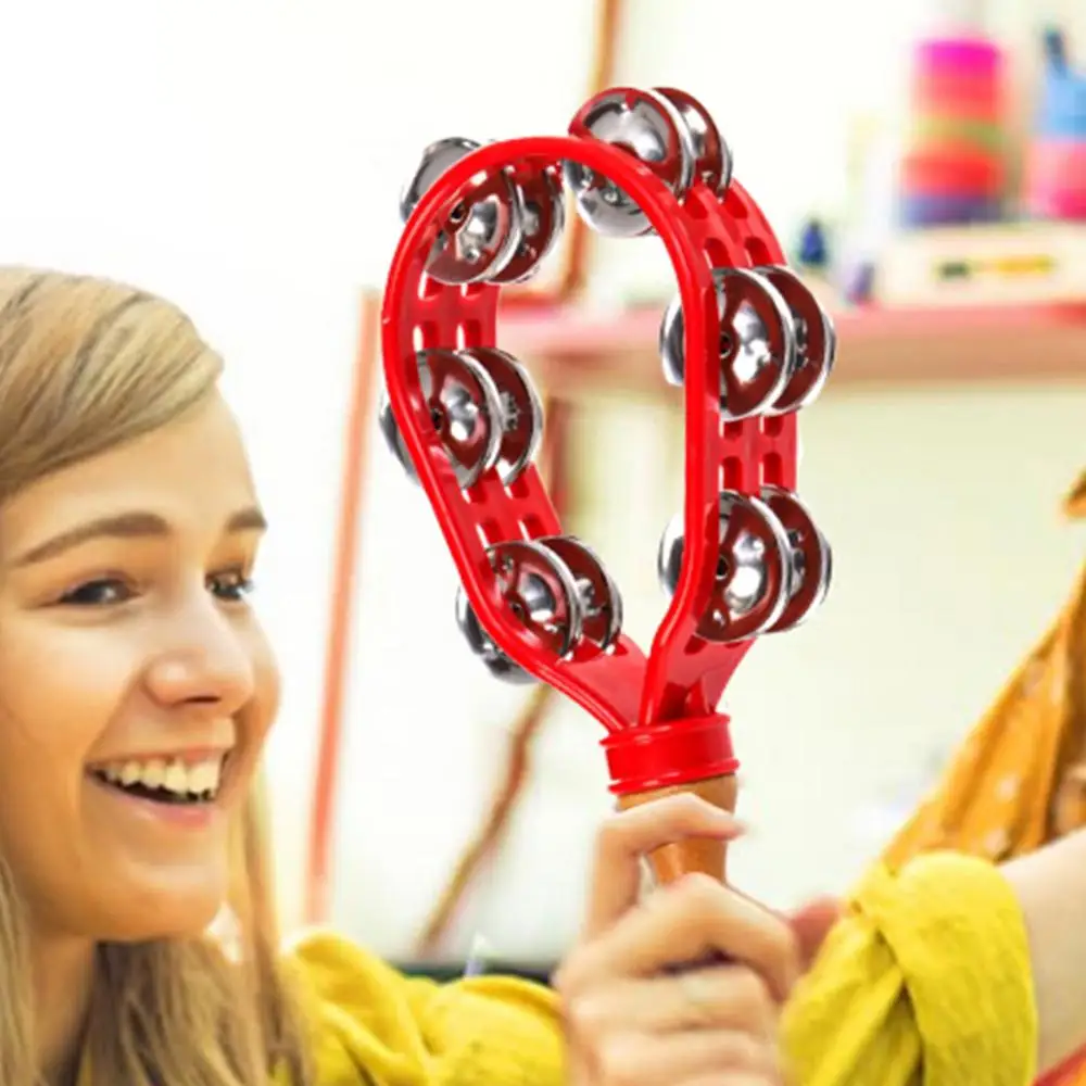 Double Row Metal Jingles Hand Held Tambourine Safe Musical Tambourine Rustproof Waterproof Percussion Instrument Eco-Friendly