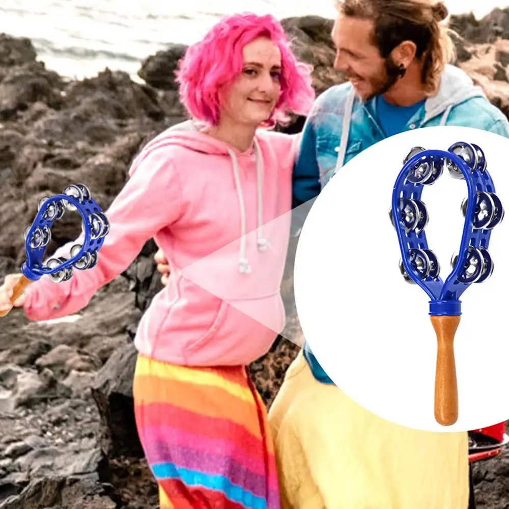 Double Row Metal Jingles Hand Held Tambourine Safe Musical Tambourine Rustproof Waterproof Percussion Instrument Eco-Friendly