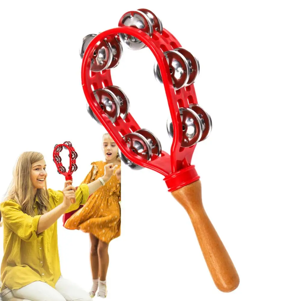 Double Row Metal Jingles Hand Held Tambourine Safe Musical Tambourine Rustproof Waterproof Percussion Instrument Eco-Friendly