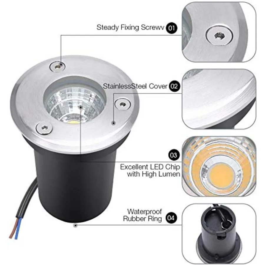 Landscape Lights - LED Well Lights with 8 Pack 6W 12V-24V IP67 Waterproof Low Voltage Landscape Lighting for Driveway Deck Step
