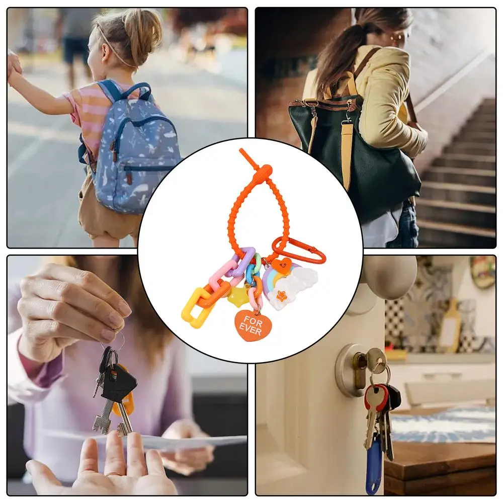 Rainbow Keychain Colorful Chain Pendant Cute Heart Star Rainbow Charm Backpack Keychains For Girls Bag Backpack Pendant Keychain