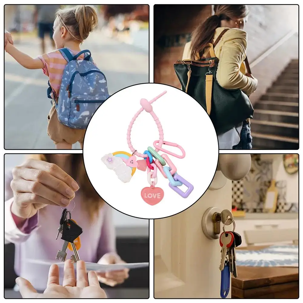Rainbow Keychain Colorful Chain Pendant Cute Heart Star Rainbow Charm Backpack Keychains For Girls Bag Backpack Pendant Keychain