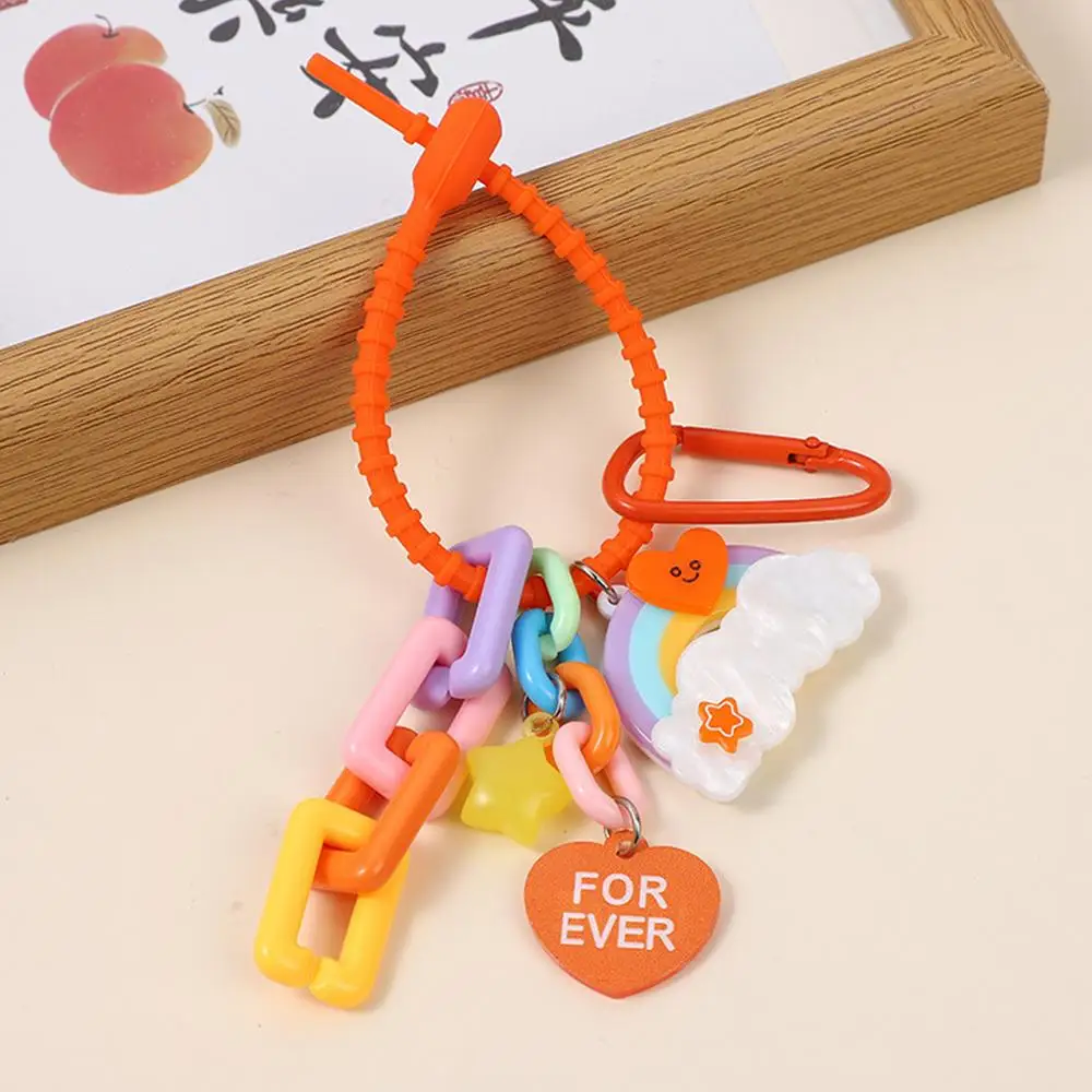 Rainbow Keychain Colorful Chain Pendant Cute Heart Star Rainbow Charm Backpack Keychains For Girls Bag Backpack Pendant Keychain