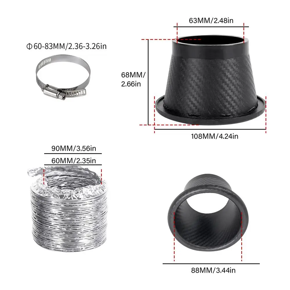 Air Intake Turbo Inlet Pipe Air Intake Turbo Inlet Pipe Set Car Front Bumper Turbo Inlet Pipe Easy Installation Carbon Fiber