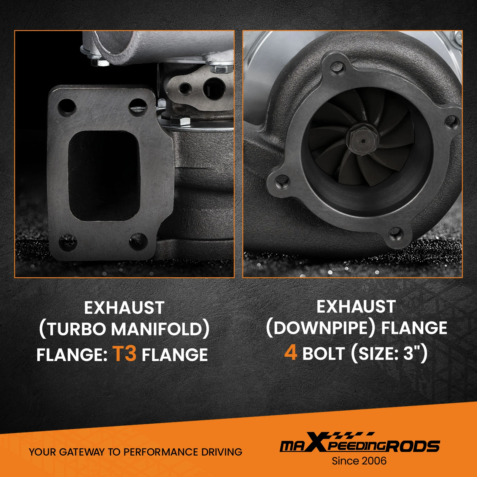 maXpeedingrods GT35 GT3582 Universal Turbo Turbocharger T3 4 Bolts W/ Oil Fuel Lines 600+HP