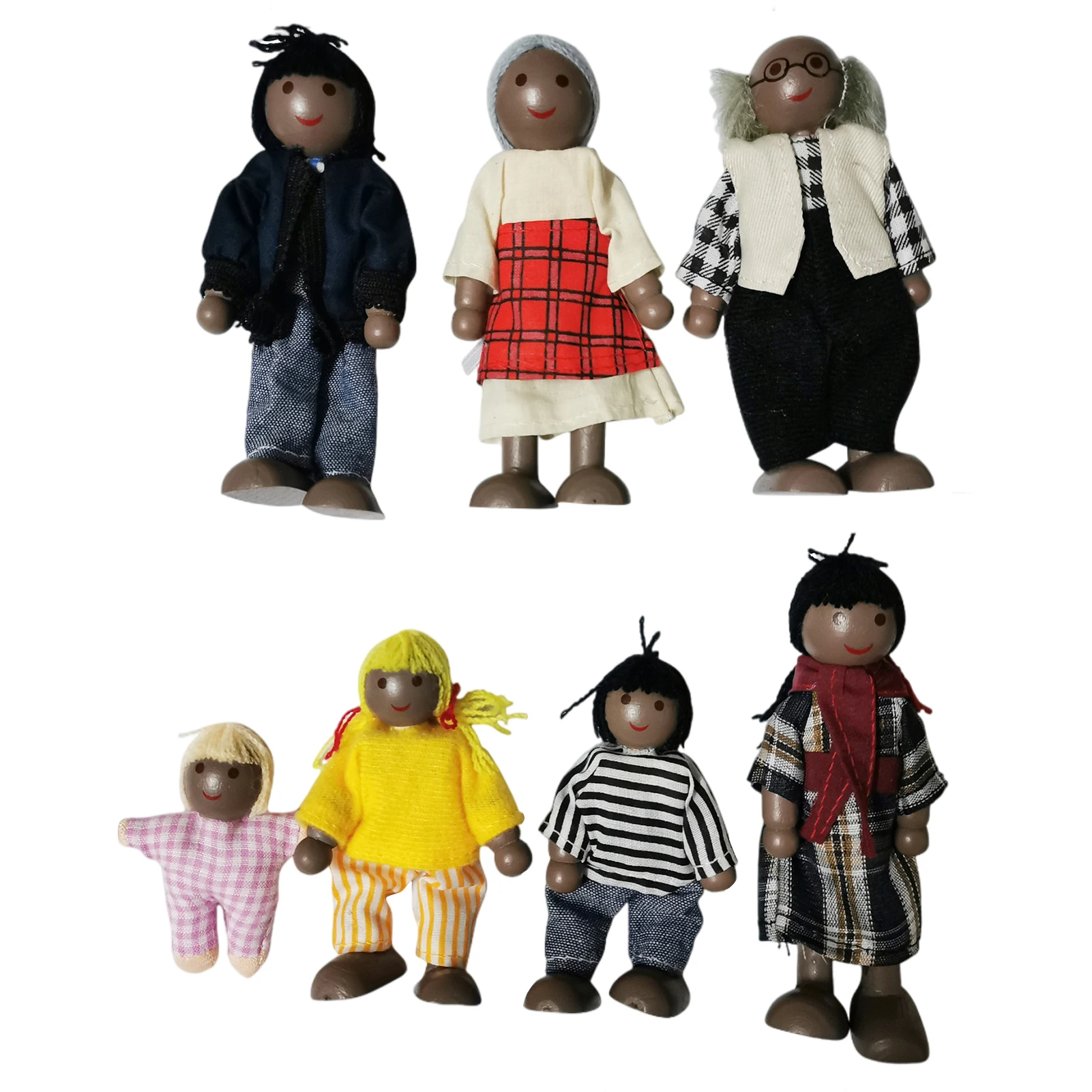 1 Set Wooden Doll African Family People Wood Puppets Dolls Kid Pretand Play Toys Eye-Hand Coordination Infantis Play Toy
