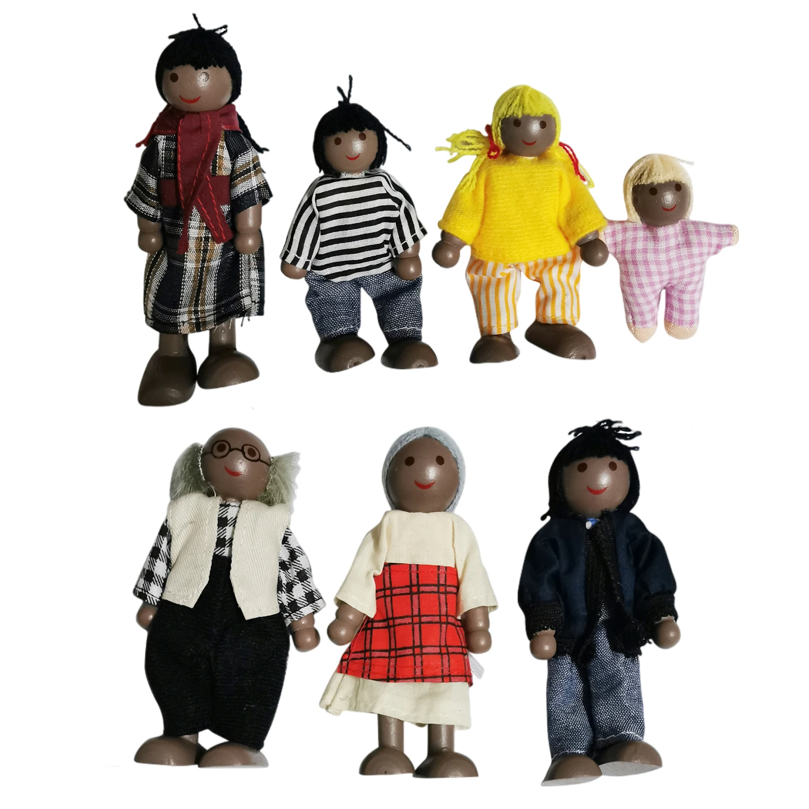 1 Set Wooden Doll African Family People Wood Puppets Dolls Kid Pretand Play Toys Eye-Hand Coordination Infantis Play Toy