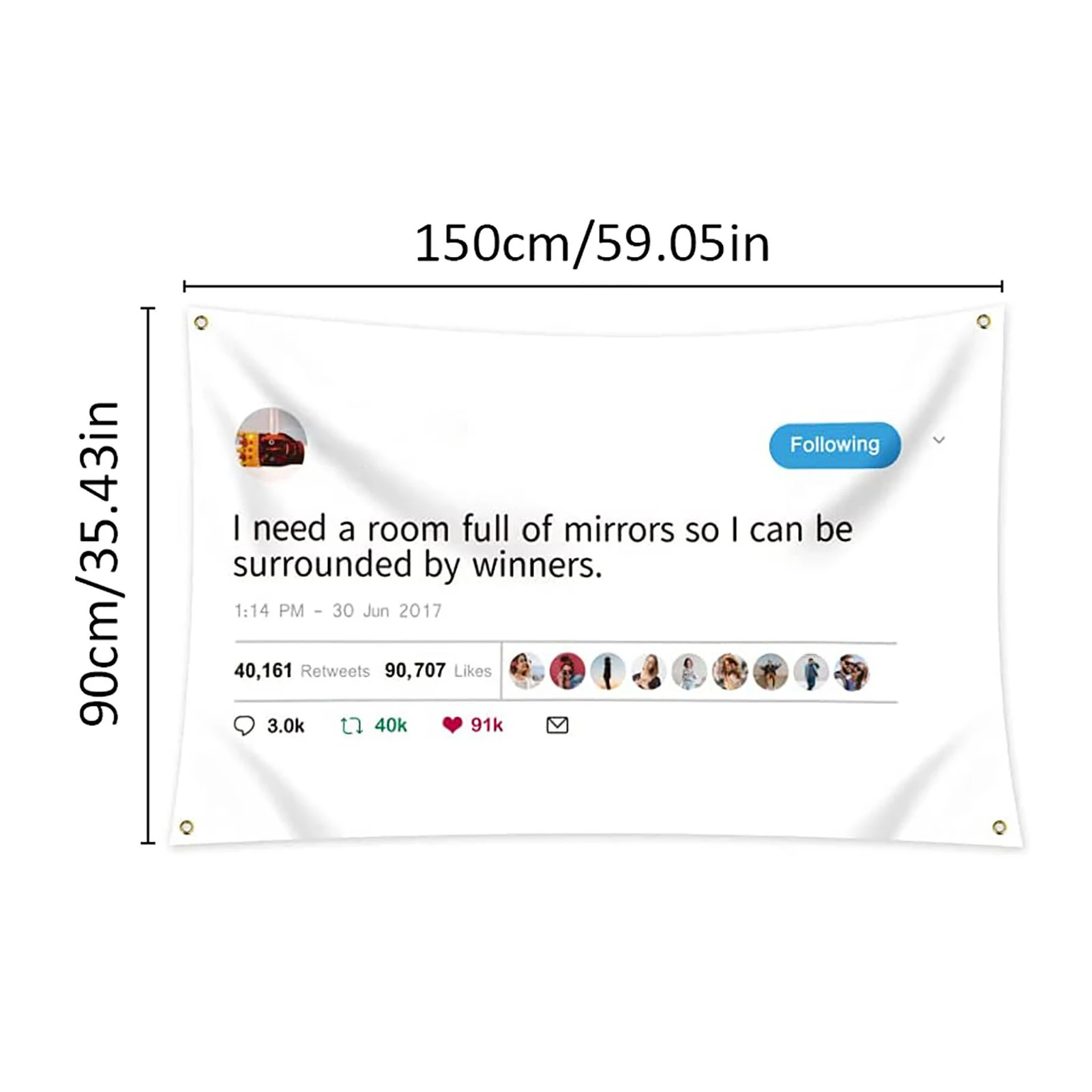 KanyeWest Rapper Funny Mirrors Tweet Flag - I Need A Room Full Of Mirrors So I Can Be Surrounded By Winners 3x5 Feet /90x150cm