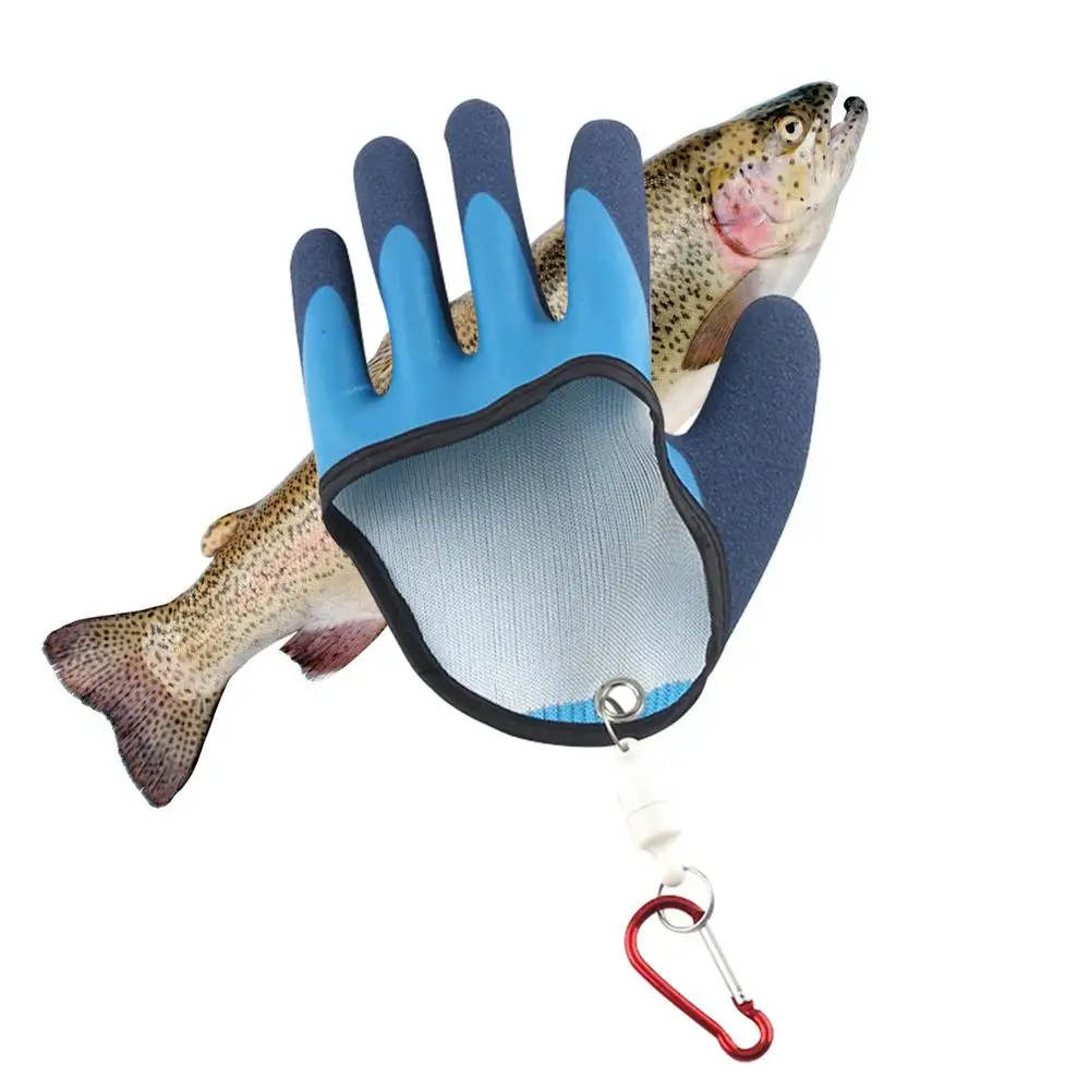 Fishing Catching Gloves Non-slip Fishing Gloves With Magnet Carabiner Release Hooks Waterproof Anti-stab Gloves For Winter